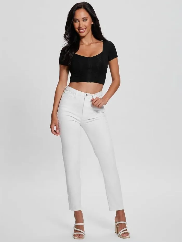 Women GUESS Tops Eco Jamie RibKnit Corset Top Black