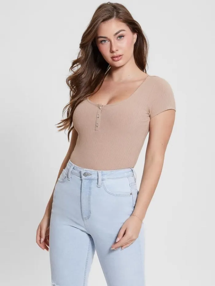 Women GUESS Tops Eco Karlee Henley Tee Light Rum