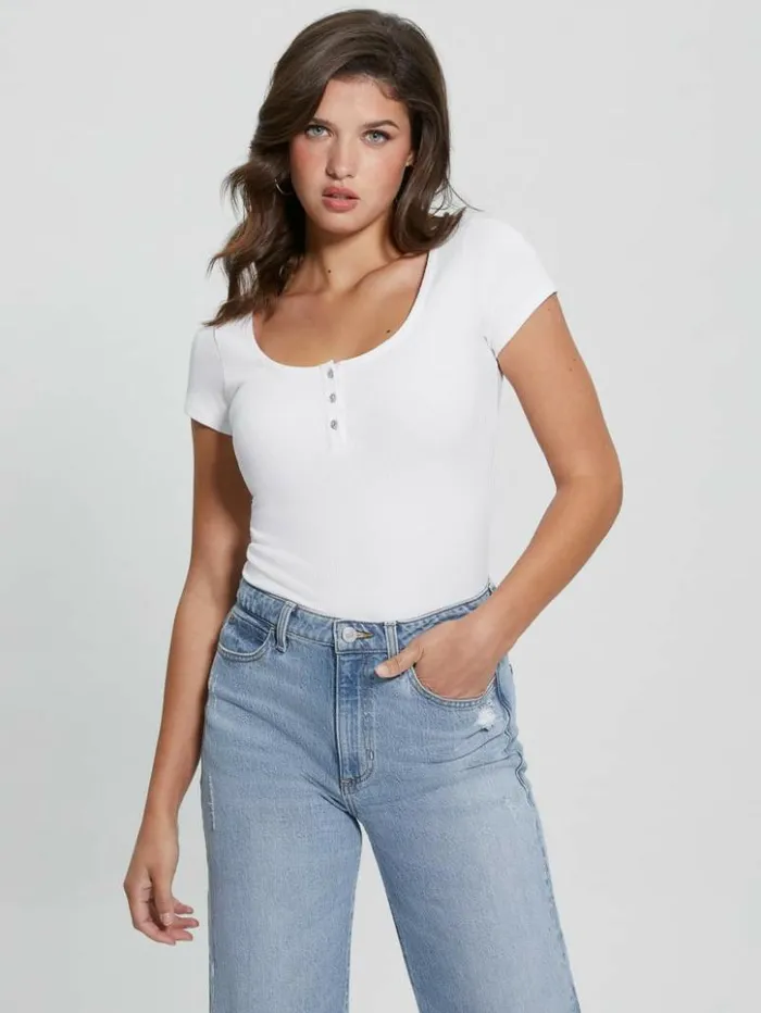 Women GUESS Tops Eco Karlee Henley Tee Pure White