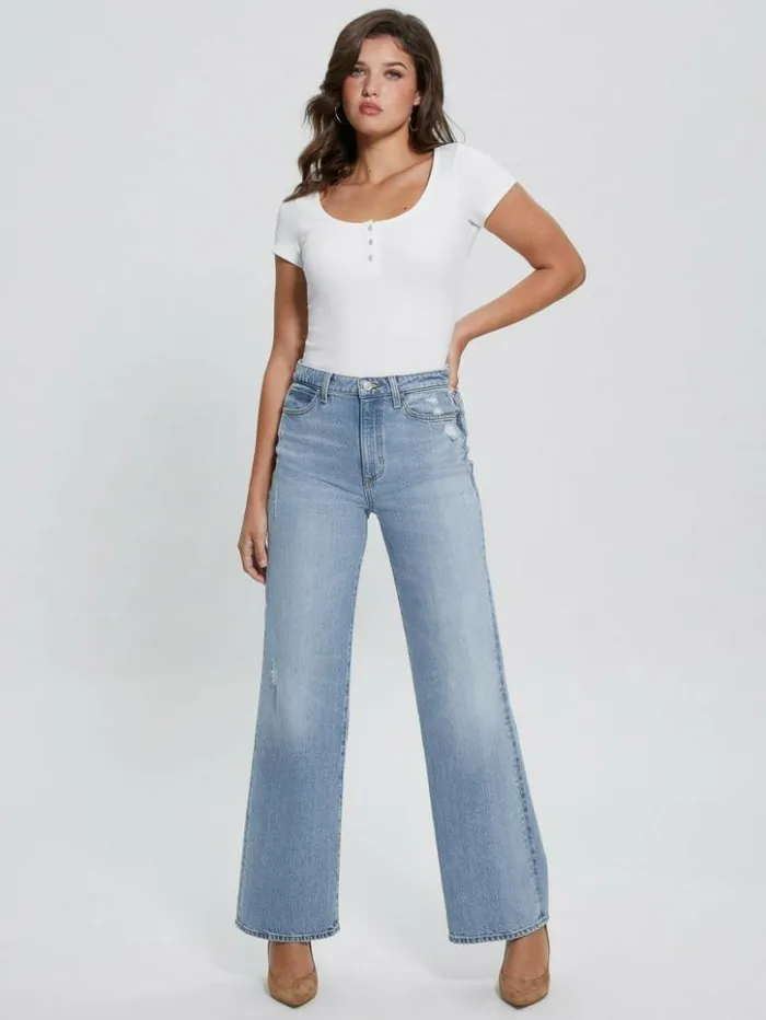 Women GUESS Tops Eco Karlee Henley Tee Pure White