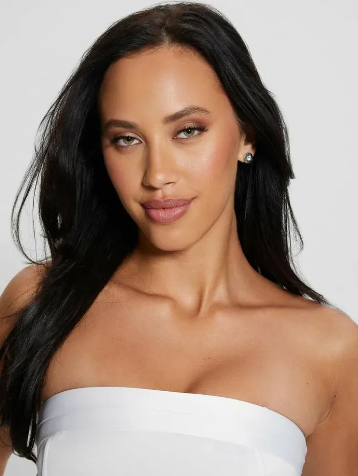 Women GUESS Tops Eco Kateen Strapless Corset Top Pure White