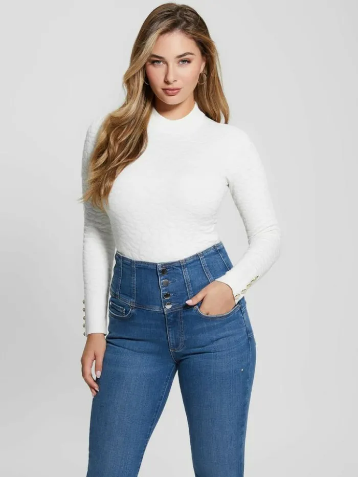 Women GUESS Tops Eco Leopard Willa Sweater Dove White