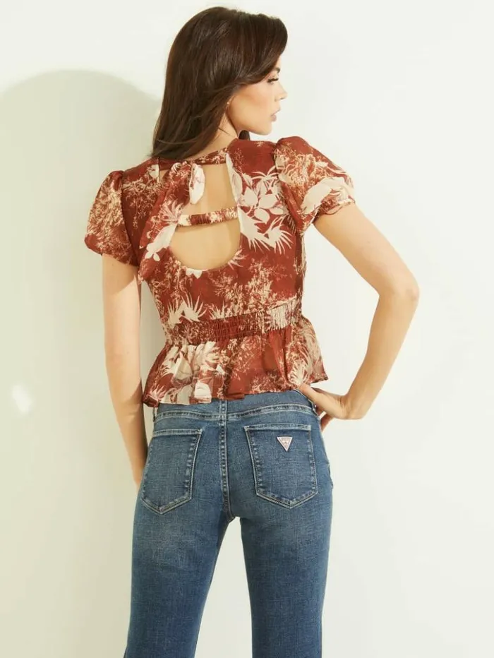 Women GUESS Tops Eco Lila Paisley Top Country Garden Toile Prin