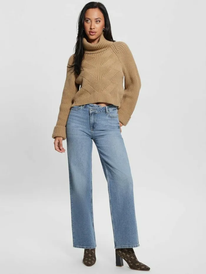 Women GUESS Tops Eco Lois Turtleneck Sweater Toasted Taupe Multi