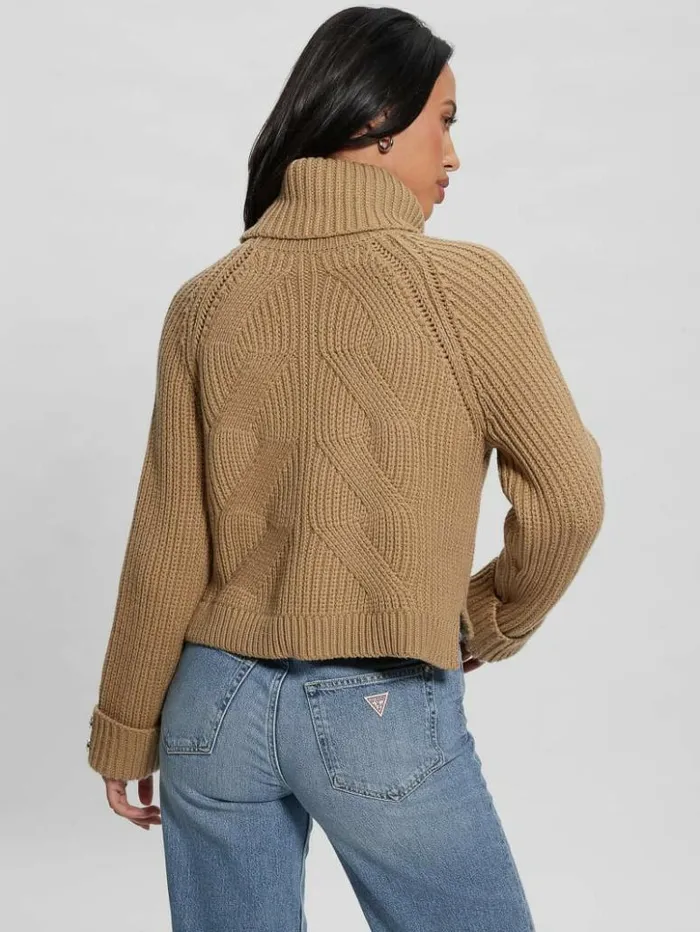 Women GUESS Tops Eco Lois Turtleneck Sweater Toasted Taupe Multi
