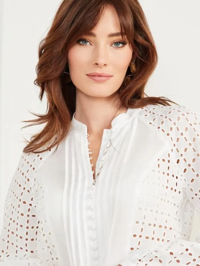 Women GUESS Tops Eco Luella Eyelet Blouse Blanc Pur