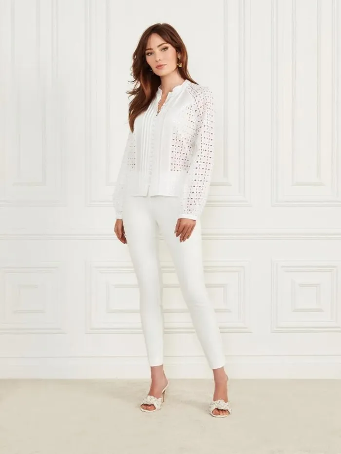 Women GUESS Tops Eco Luella Eyelet Blouse Blanc Pur