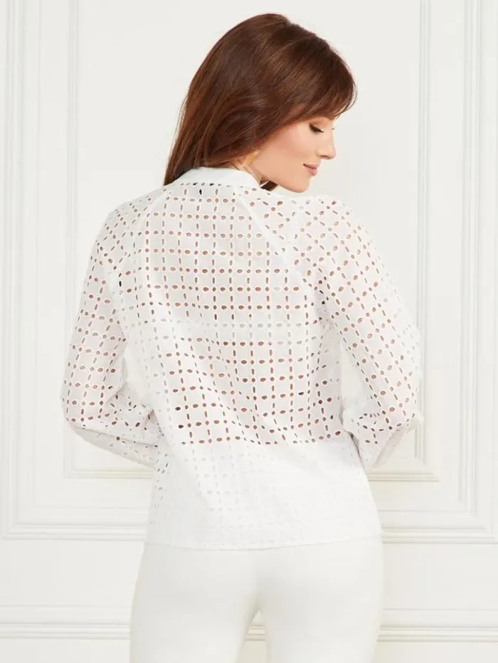 Women GUESS Tops Eco Luella Eyelet Blouse Blanc Pur
