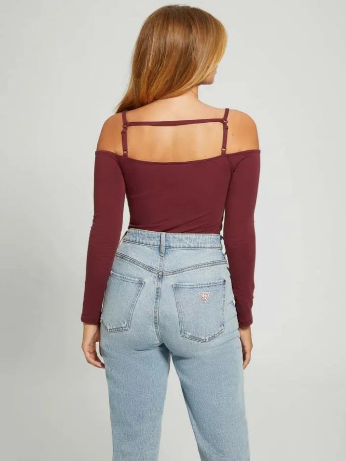 Women GUESS Tops Eco Malaya Harnessed Bodysuit Mystic Wine