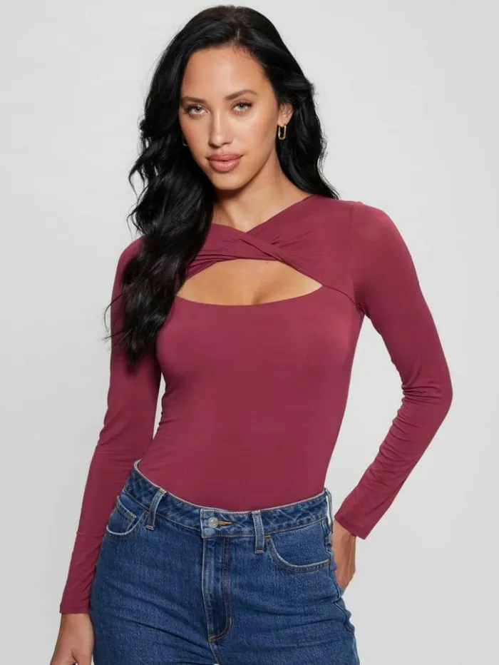 Women GUESS Tops Eco Mena Twisted Top Tahiti Red