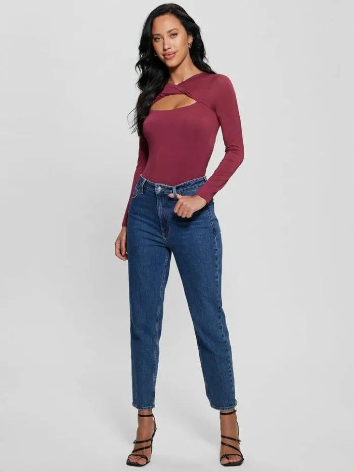 Women GUESS Tops Eco Mena Twisted Top Tahiti Red