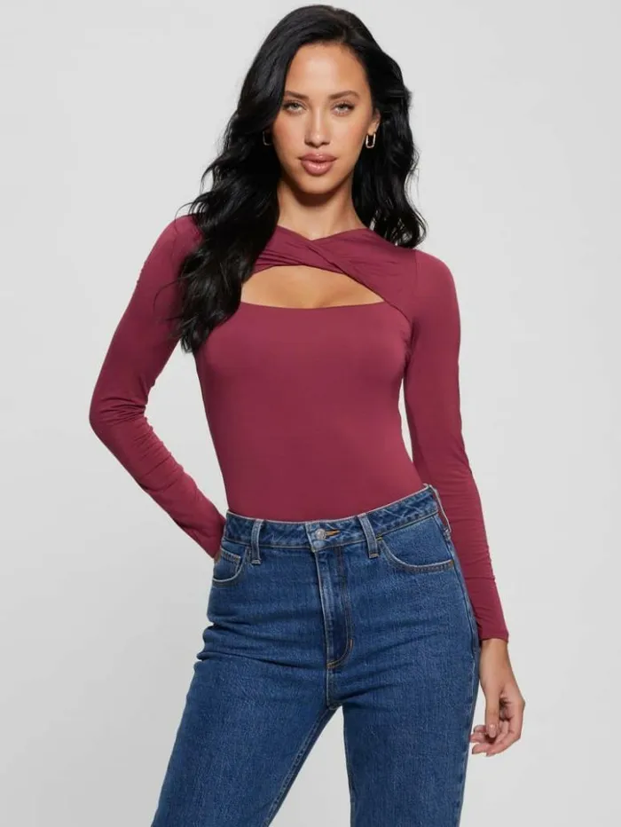 Women GUESS Tops Eco Mena Twisted Top Tahiti Red