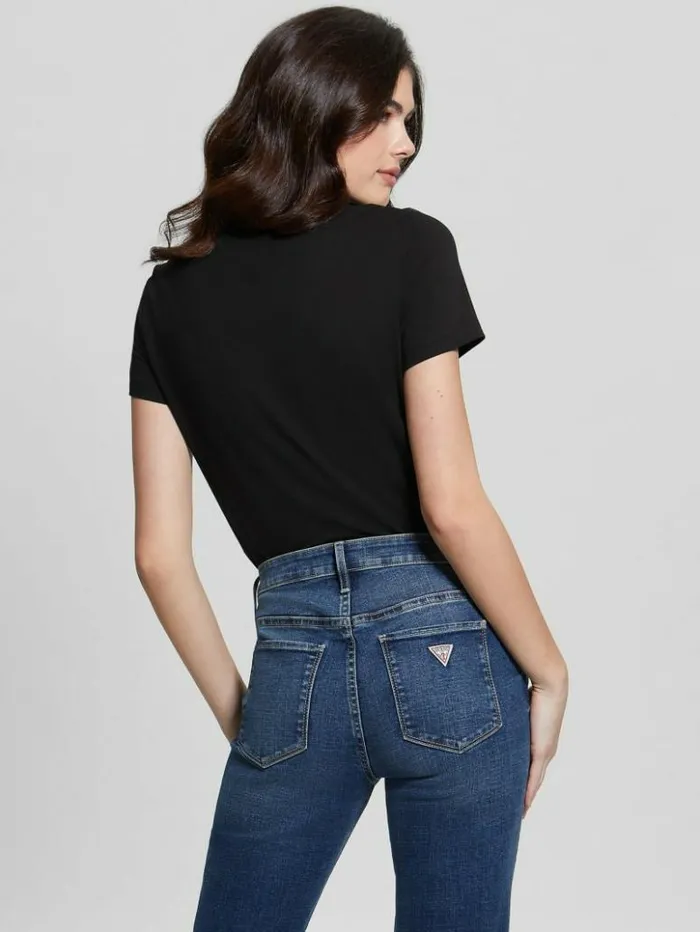 Women GUESS Tops Eco MultiTone Sequin Logo Tee Black