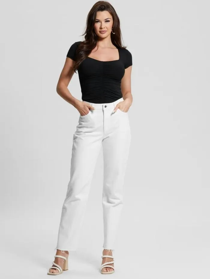 Women GUESS Tops Eco Rayla Ruched Top Black