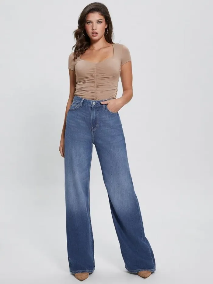 Women GUESS Tops Eco Rayla Ruched Top Silk Taupe