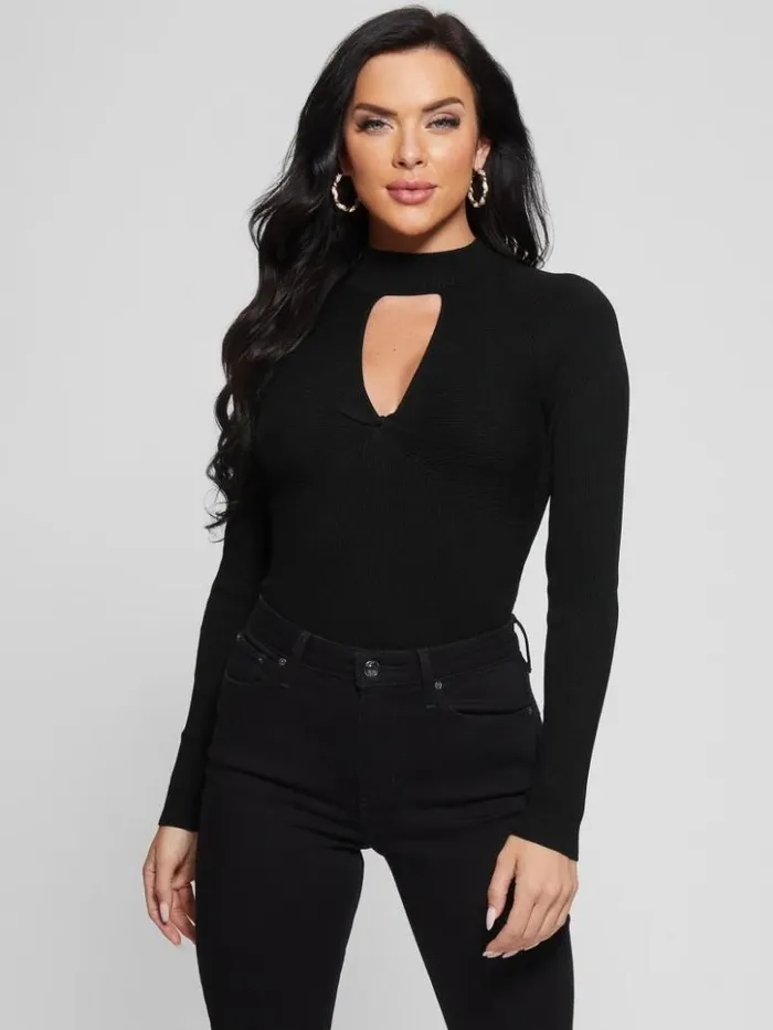 Women GUESS Tops Eco Rubie Cutout Sweater Black