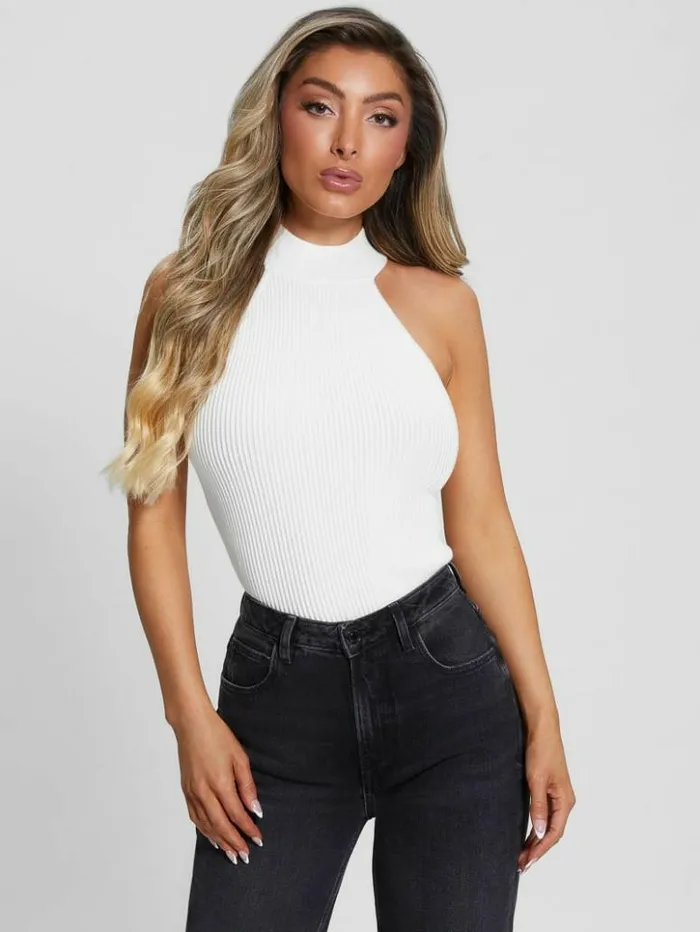 Women GUESS Tops Eco Shayna Mock Neck Top Dove White