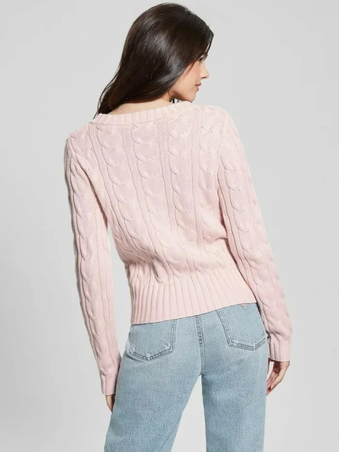 Women GUESS Tops Elle Cable Knit Sweater Low Key Pink