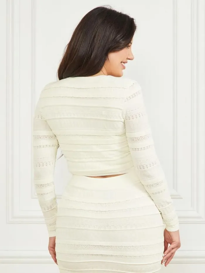 Women GUESS Tops Flirt Cropped Cardigan Pale Pearl