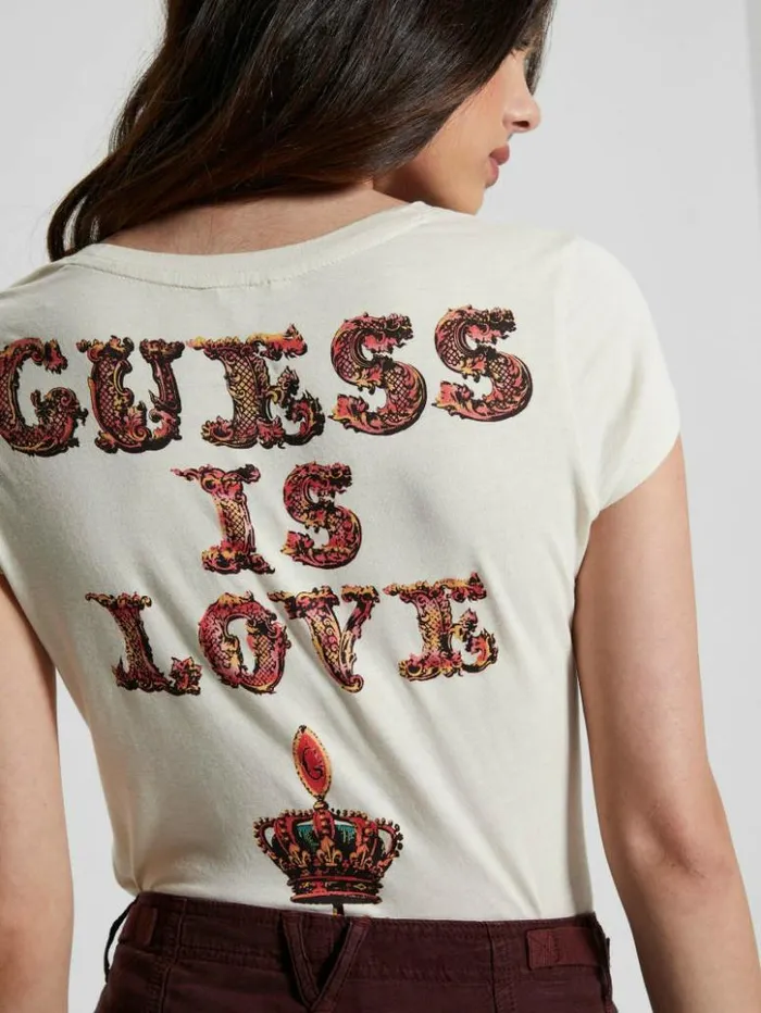 Women GUESS Tops GUESS Is Love Graphic Tee Pearl Oyster