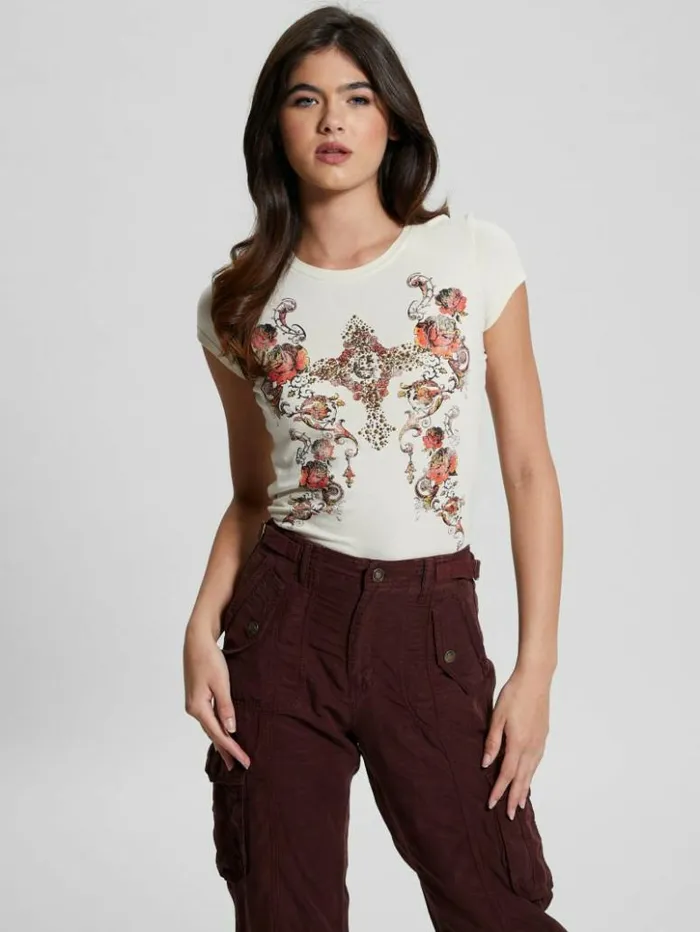Women GUESS Tops GUESS Is Love Graphic Tee Pearl Oyster