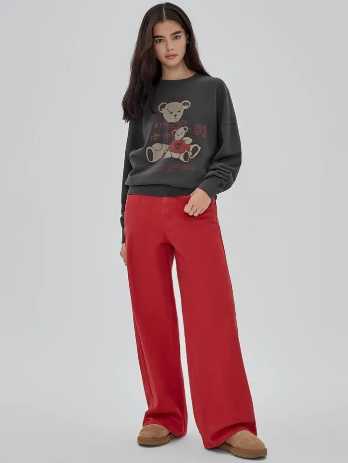 Women GUESS Tops GUESS Originals Bear Oversize Crewneck Jet Black Multi