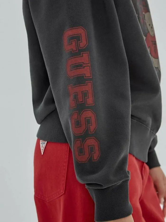 Women GUESS Tops GUESS Originals Bear Oversize Crewneck Jet Black Multi