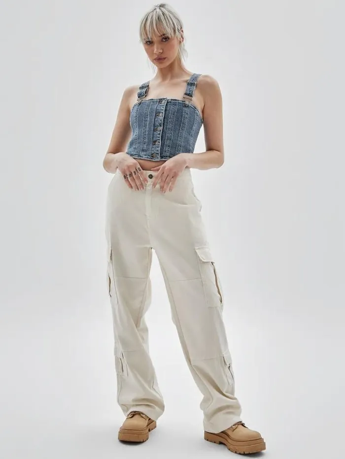 Women GUESS Tops GUESS Originals Bustier Denim Top Go Donna Medium Wash