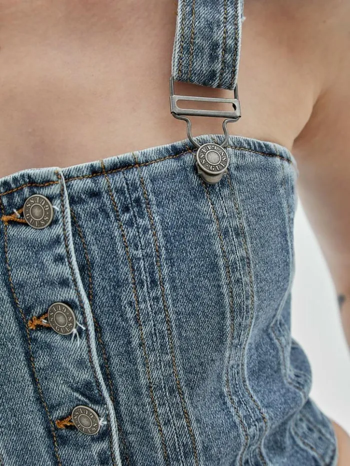 Women GUESS Tops GUESS Originals Bustier Denim Top Go Donna Medium Wash