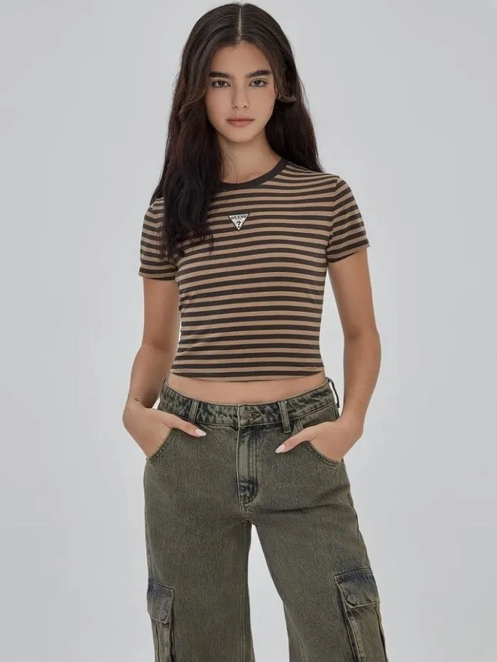 Women GUESS Tops GUESS Originals Core Striped Baby Tee Garrafa Multi