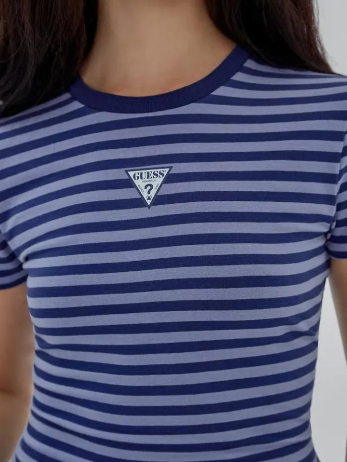 Women GUESS Tops GUESS Originals Core Striped Baby Tee Prism Violet Multi