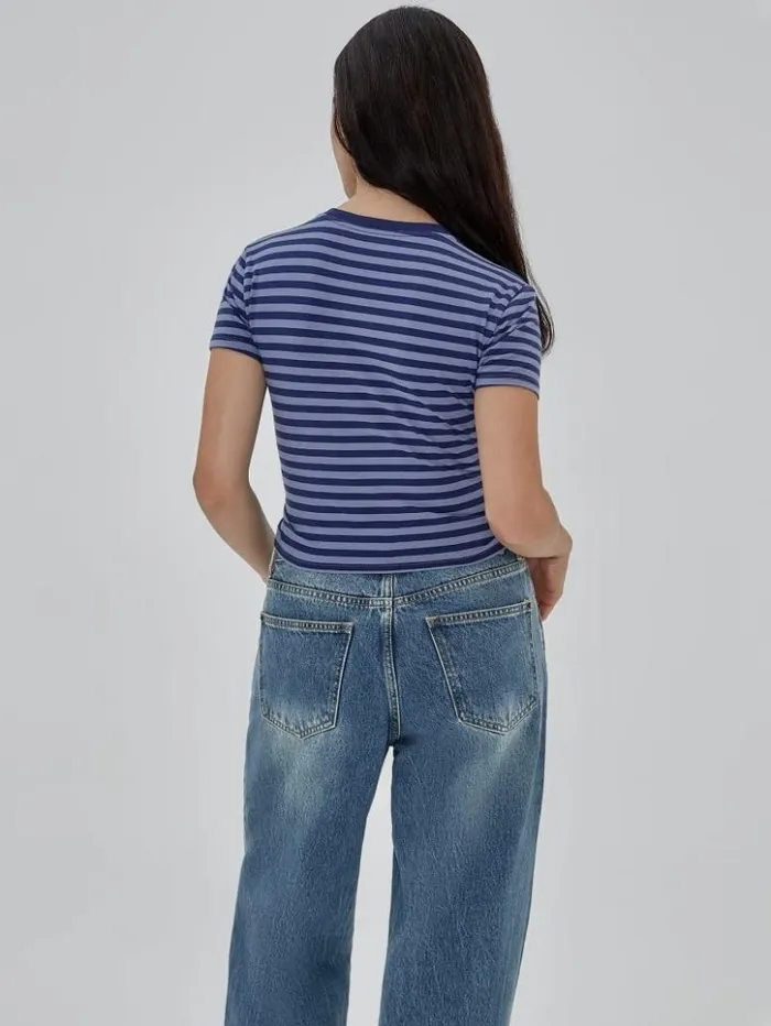 Women GUESS Tops GUESS Originals Core Striped Baby Tee Prism Violet Multi