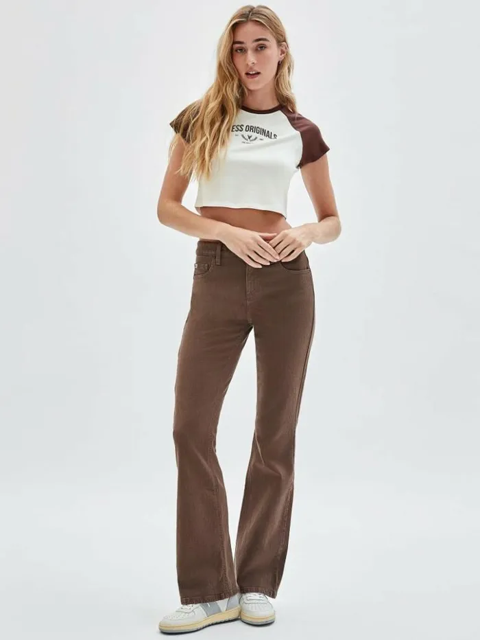 Women GUESS Tops GUESS Originals Raglan Crop Baby Tee Sandy Shore Multi