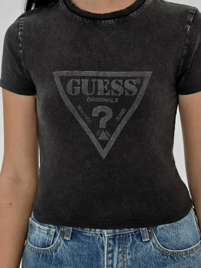 Women GUESS Tops GUESS Originals Vintage Triangle Baby Tee Jet Black Multi