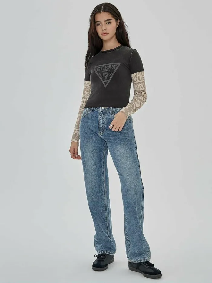 Women GUESS Tops GUESS Originals Vintage Triangle Baby Tee Jet Black Multi