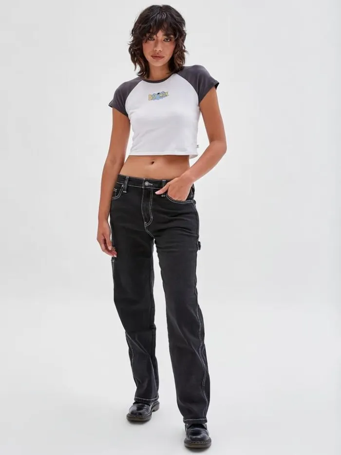 Women GUESS Tops GUESS Originals X Batman Raglan Cropped Baby Tee Pure White Multi Women GUESS Tops GUESS Originals X Batman Raglan Cropped Baby Tee Pure White Multi
