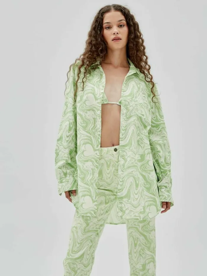 Women GUESS Tops GUESS Originals X J Balvin AOP Shirt Green Spring Multi