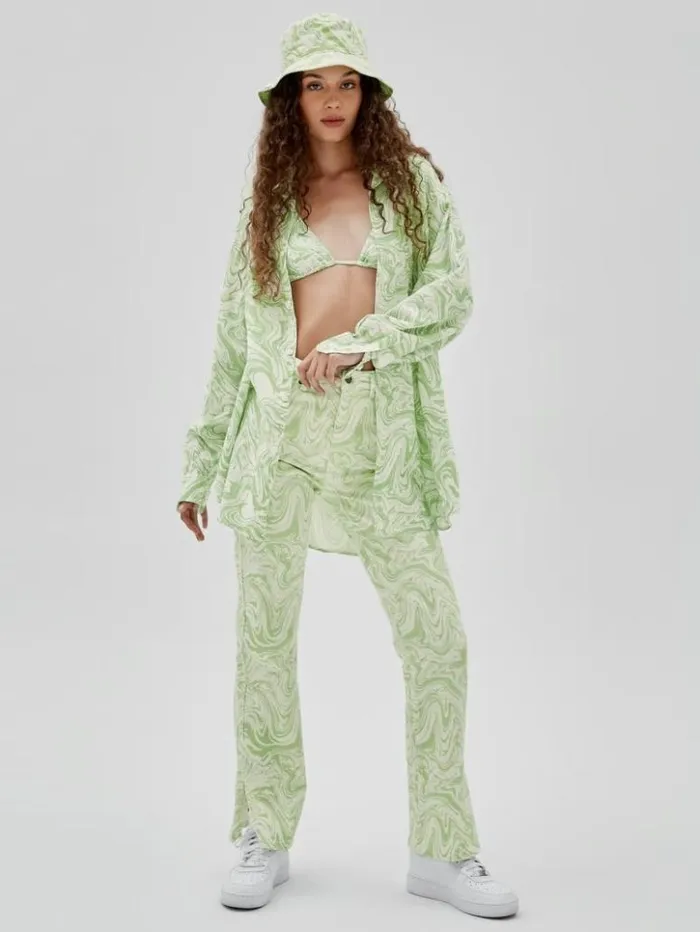 Women GUESS Tops GUESS Originals X J Balvin AOP Shirt Green Spring Multi