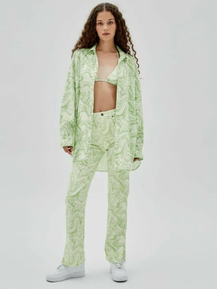 Women GUESS Tops GUESS Originals X J Balvin AOP Shirt Green Spring Multi