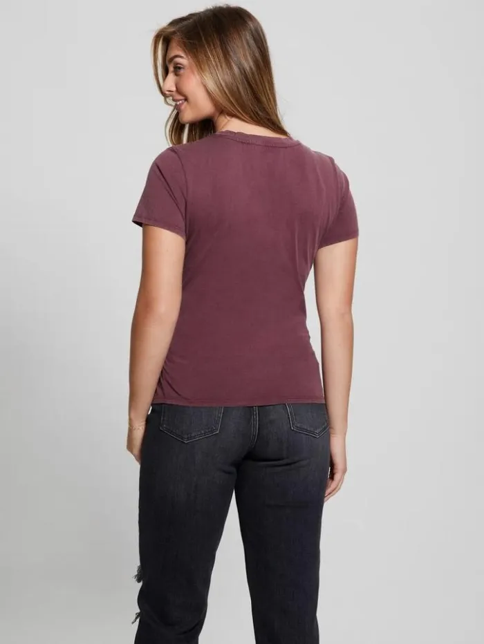 Women GUESS Tops Heart Aflame Graphic LaceUp Tee Mystic Wine Multi