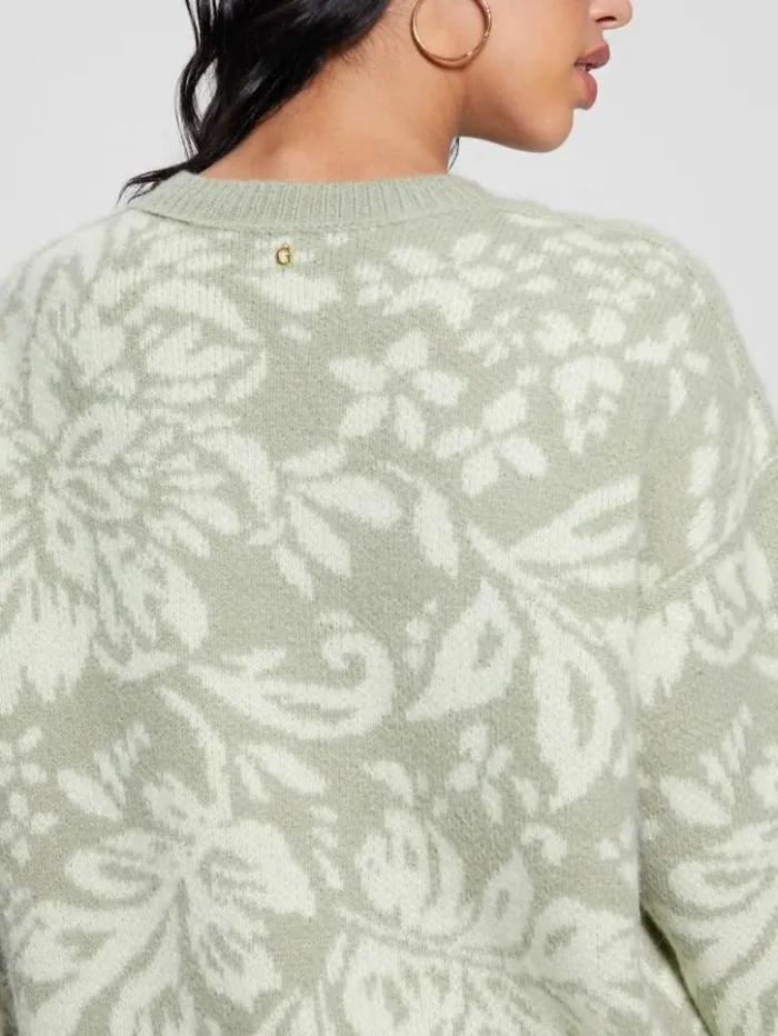 Women GUESS Tops Hibiscus WoolBlend Sweater Folk Floral Print Light M