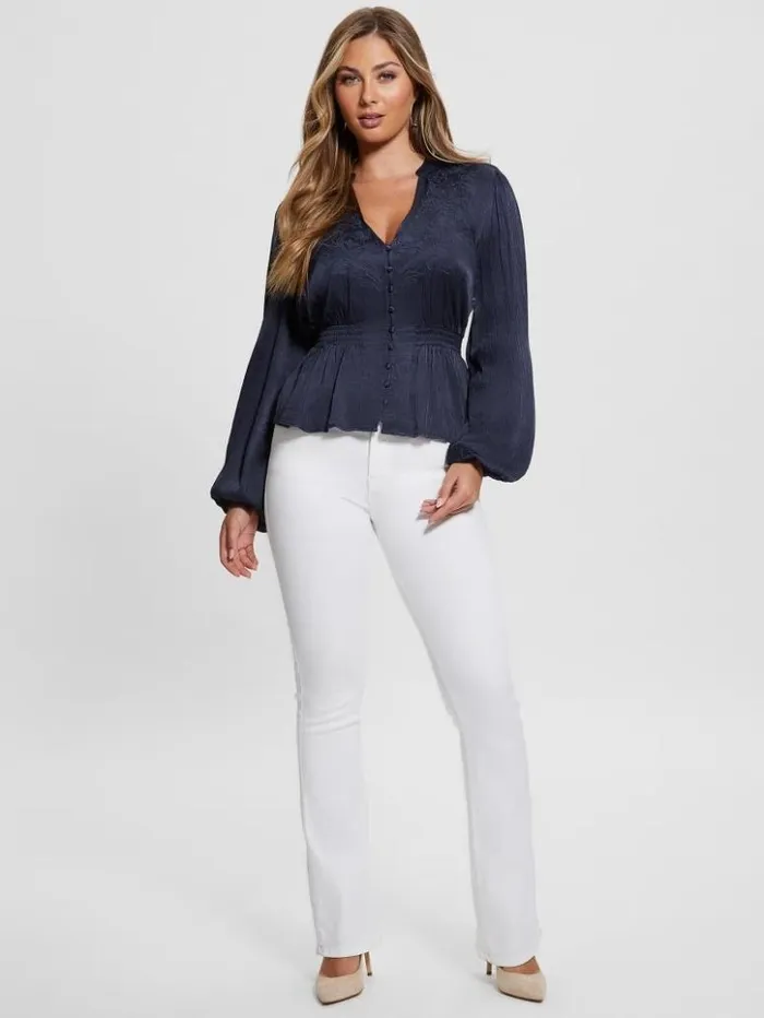 Women GUESS Tops Joie Embroidered Satin Top Blackened Blue