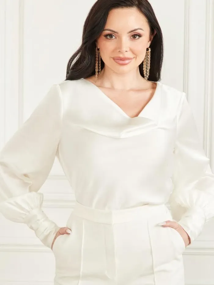 Women GUESS Tops Jothi Satin Blouse Pale Pearl