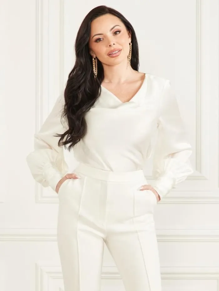 Women GUESS Tops Jothi Satin Blouse Pale Pearl