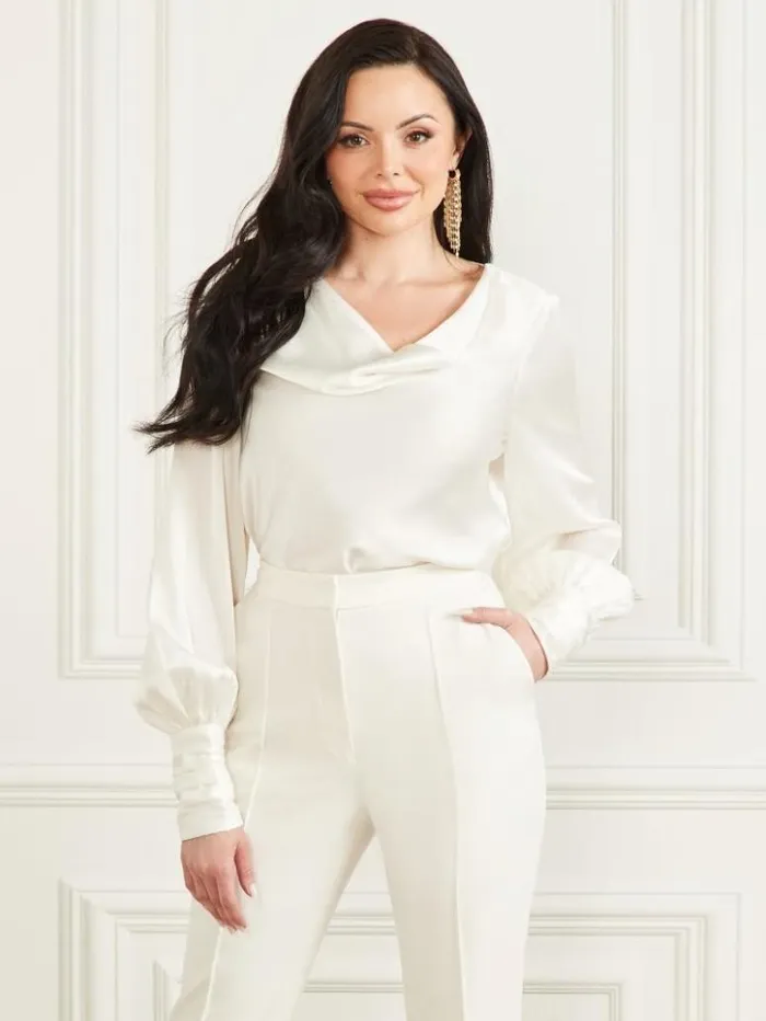 Women GUESS Tops Jothi Satin Blouse Pale Pearl