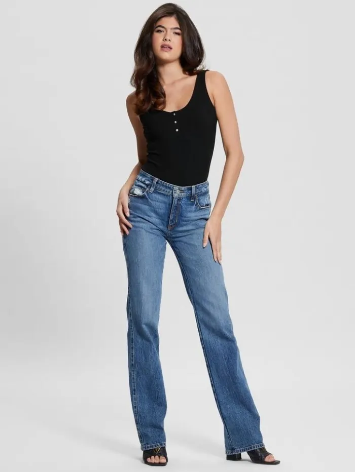 Women GUESS Tops Karlee Jewel Button Bodysuit Black