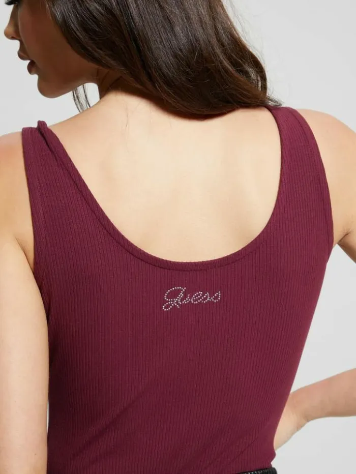 Women GUESS Tops Karlee Jewel Button Bodysuit Mystic Wine