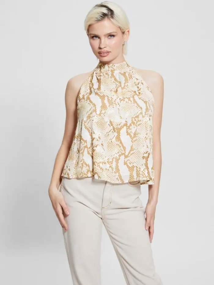 Women GUESS Tops Katia Printed Halter Top Rambling Snake