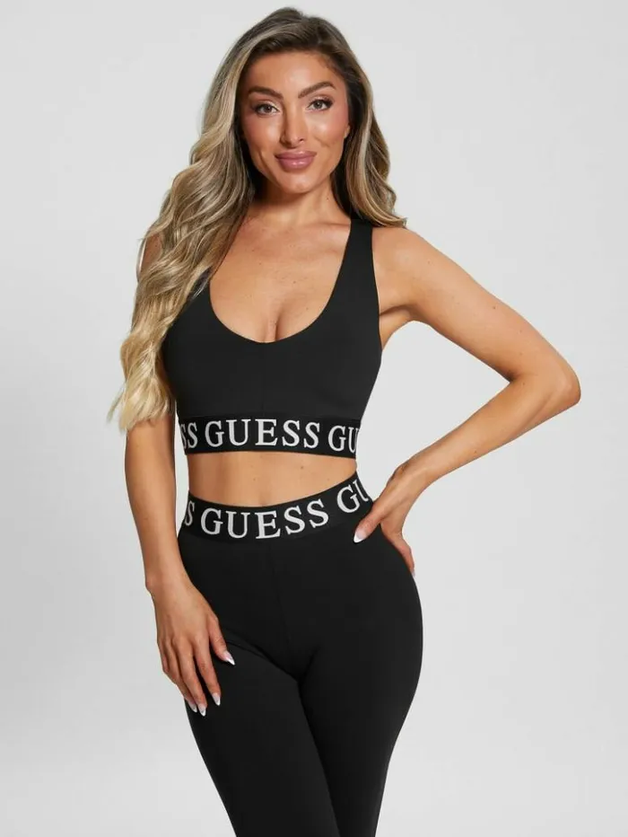 Women GUESS Tops Kiran Monogram Tape Active Crop Top Black