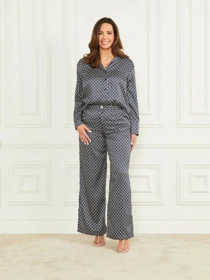 Women GUESS Tops Lisa Monogramed Shirt New Monogram Secret Blue